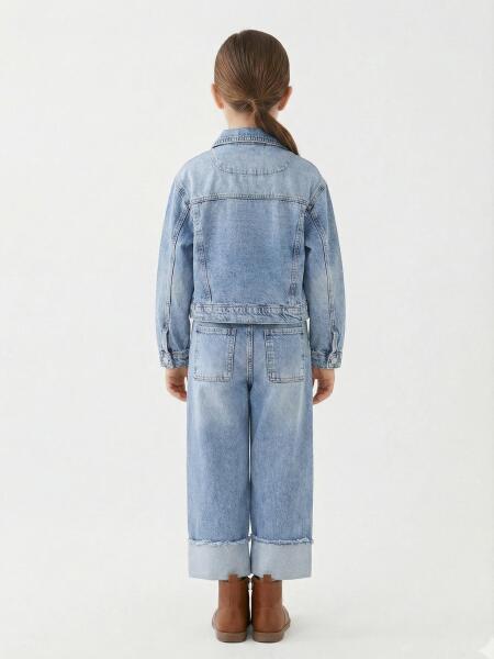 Kız Çocuk 3'lü Jean Alt Üst Kombin Takmı 5-13 Yaş SET0474 Mavi - 2