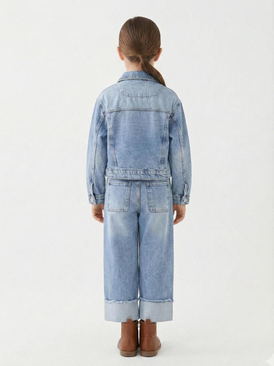 Kız Çocuk 3'lü Jean Alt Üst Kombin Takmı 5-13 Yaş SET0474 Mavi - 2