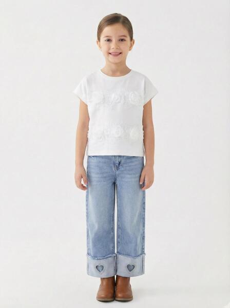 Kız Çocuk 3'lü Jean Alt Üst Kombin Takmı 5-13 Yaş SET0474 Mavi - 3