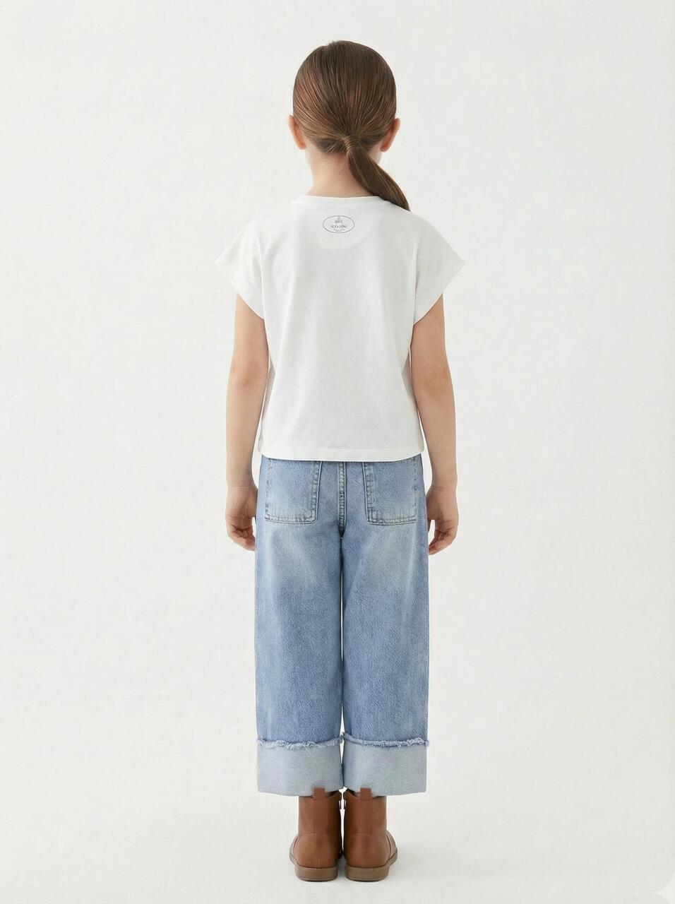 Kız Çocuk 3'lü Jean Alt Üst Kombin Takmı 5-13 Yaş SET0474 Mavi - 4