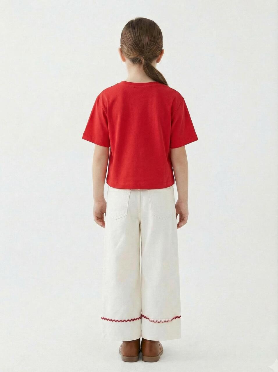 Kız Çocuk 3'lü Alt Üst Kombin Takmı 4-13 Yaş SET0479 Krem - 3