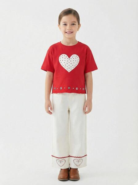 Kız Çocuk 3'lü Alt Üst Kombin Takmı 4-13 Yaş SET0479 Krem - 4