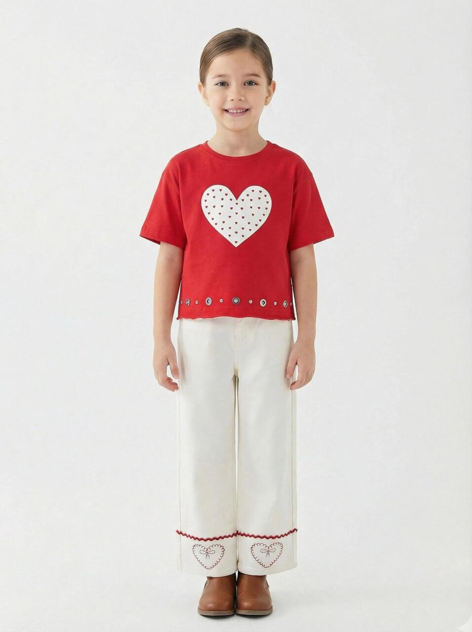 Kız Çocuk 3'lü Alt Üst Kombin Takmı 4-13 Yaş SET0479 Krem - 4