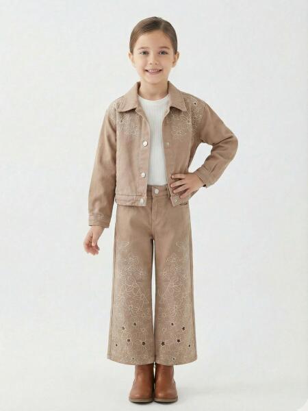 Kız Çocuk Alt Üst 3'lü Kombin Takmı SET0484 Kahverengi - ESCABEL