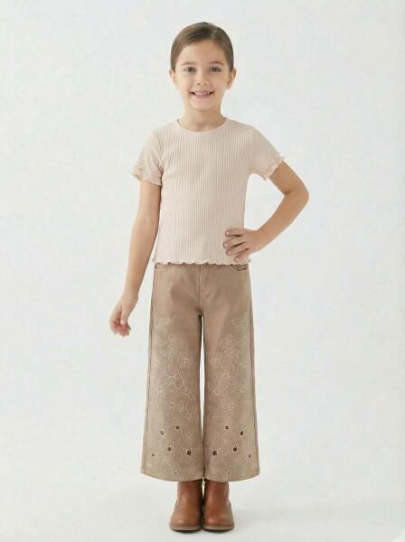 Kız Çocuk Alt Üst 3'lü Kombin Takmı SET0484 Kahverengi - 4