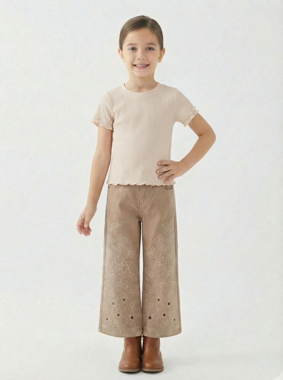 Kız Çocuk Alt Üst 3'lü Kombin Takmı SET0484 Kahverengi - 4