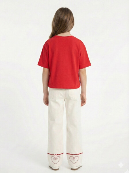 Kız Çocuk 3'lü Alt Üst Kombin Takmı 4-13 Yaş SET0479 Krem - 6