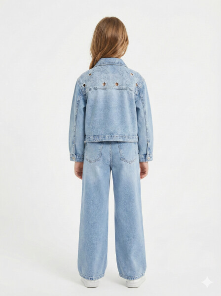 Kız Çocuk 3'lü Alt Üst Kombin Takmı 5-13 Yaş SET0480 Mavi - 2