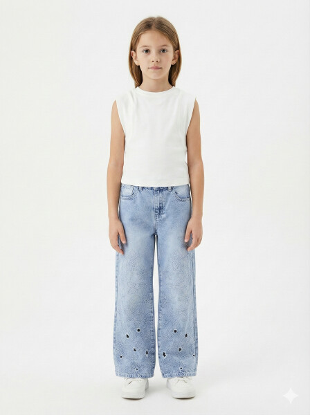 Kız Çocuk 3'lü Alt Üst Kombin Takmı 5-13 Yaş SET0480 Mavi - 6