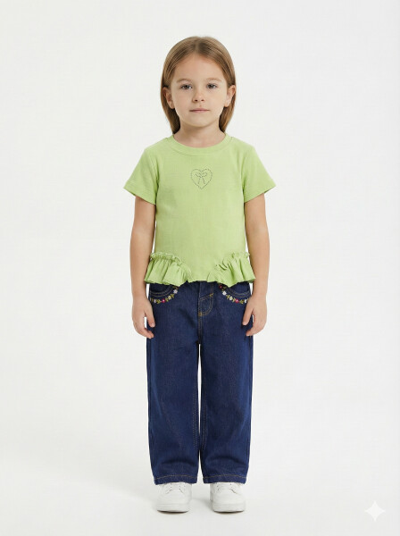 طقم ملابس متناسق للبنات مكون من 3 قطع، بلوزة وبنطال، للأعمار من 1 إلى 4 سنوات، رقم الطقم SET0475 - 3