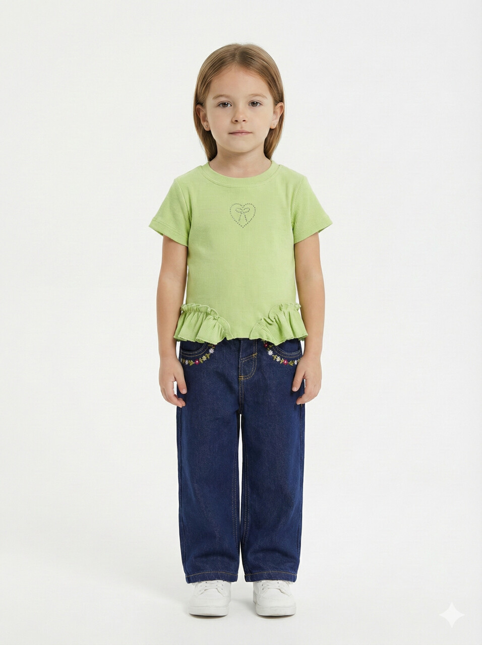 طقم ملابس متناسق للبنات مكون من 3 قطع، بلوزة وبنطال، للأعمار من 1 إلى 4 سنوات، رقم الطقم SET0475 - 3