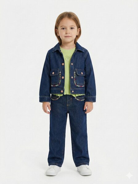 Kız Çocuk 3'lü Alt Üst Kombin Takmı 1-4 Yaş SET0475 Mavi - ESCABEL