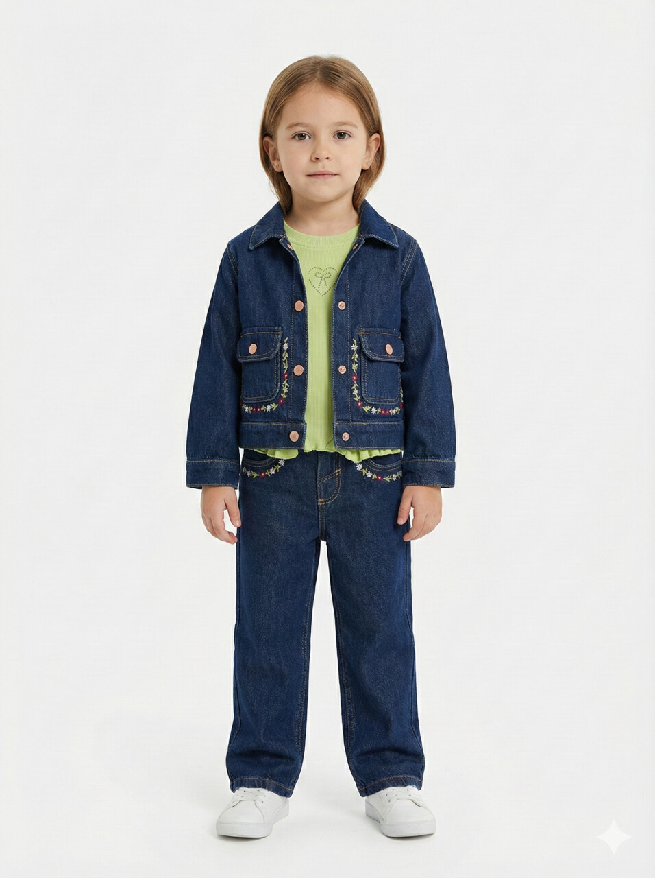 طقم ملابس متناسق للبنات مكون من 3 قطع، بلوزة وبنطال، للأعمار من 1 إلى 4 سنوات، رقم الطقم SET0475 - 1