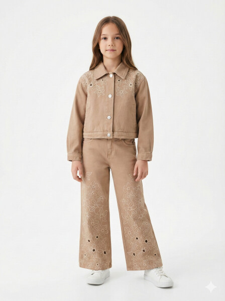 Kız Çocuk Alt Üst 3'lü Kombin Takmı SET0484 Kahverengi - ESCABEL