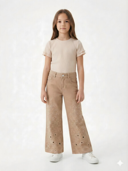 Kız Çocuk Alt Üst 3'lü Kombin Takmı SET0484 Kahverengi - 4