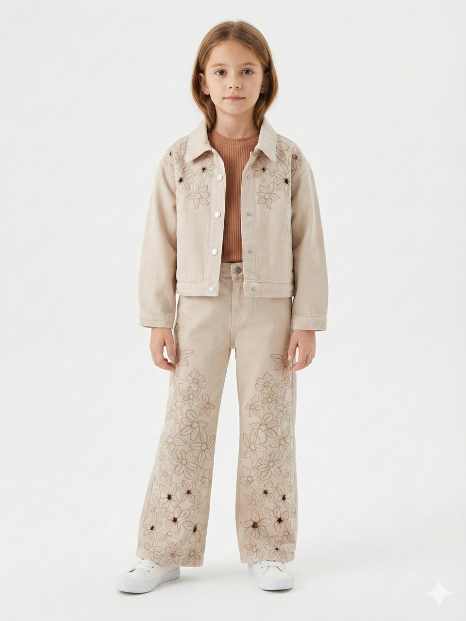 Kız Çocuk 2'li Alt Üst Takım (Ceket + Pantolon) 10-14 Yaş 26181 Bej - 5