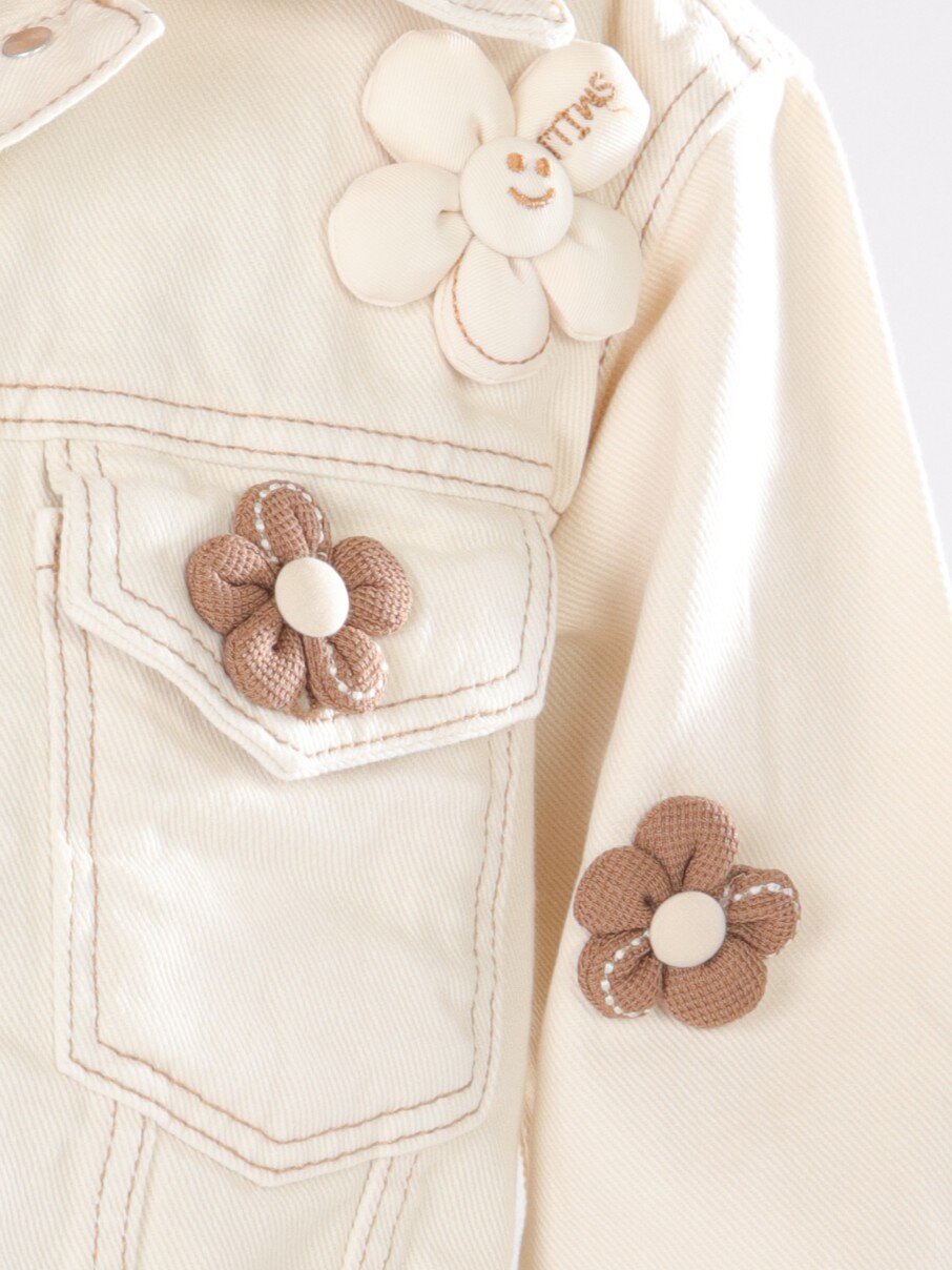 Kız Çocuk 2'li (Ceket + Pantolon) Alt Üst Takım 4-13 Yaş 2676 Krem - 6