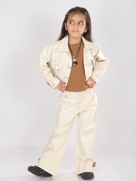 Kız Çocuk 2'li (Ceket + Pantolon) Alt Üst Takım 4-13 Yaş 2676 Krem - ESCABEL