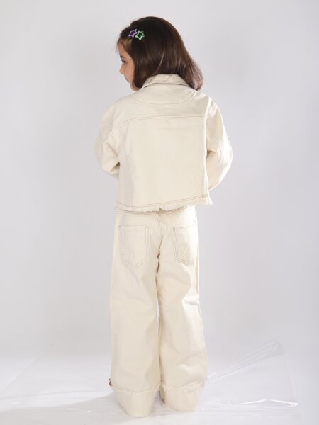Kız Çocuk 2'li (Ceket + Pantolon) Alt Üst Takım 4-13 Yaş 2676 Krem - 3