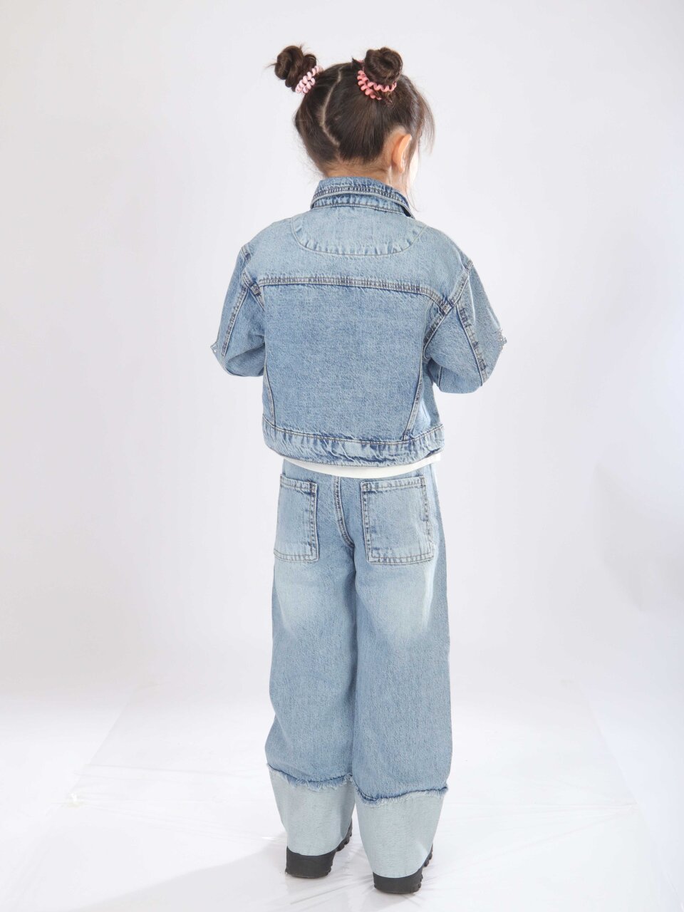 Kız Çocuk 3'lü Jean Alt Üst Kombin Takmı 5-13 Yaş SET0474 Mavi - 2