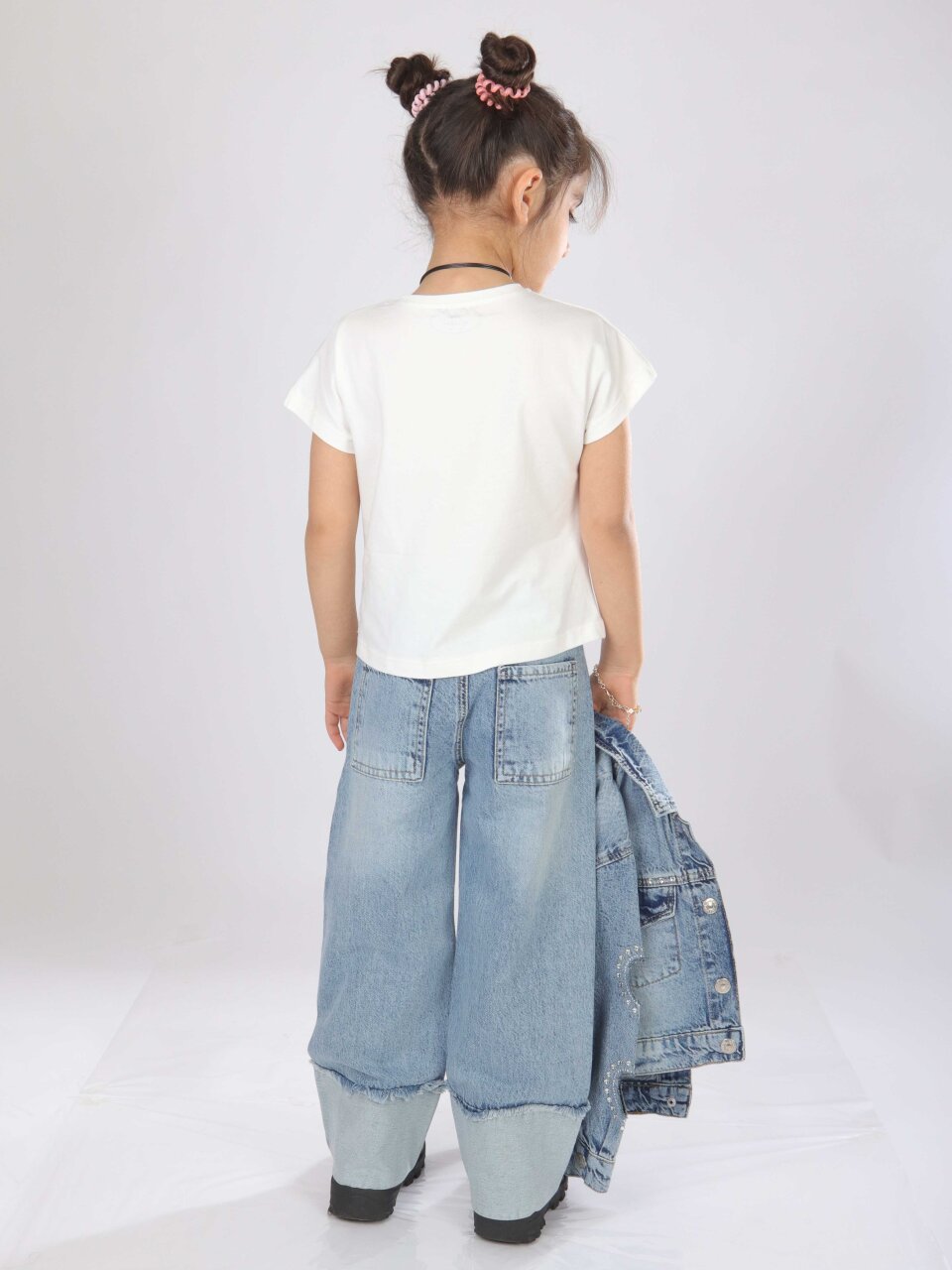 Kız Çocuk 3'lü Jean Alt Üst Kombin Takmı 5-13 Yaş SET0474 Mavi - 5