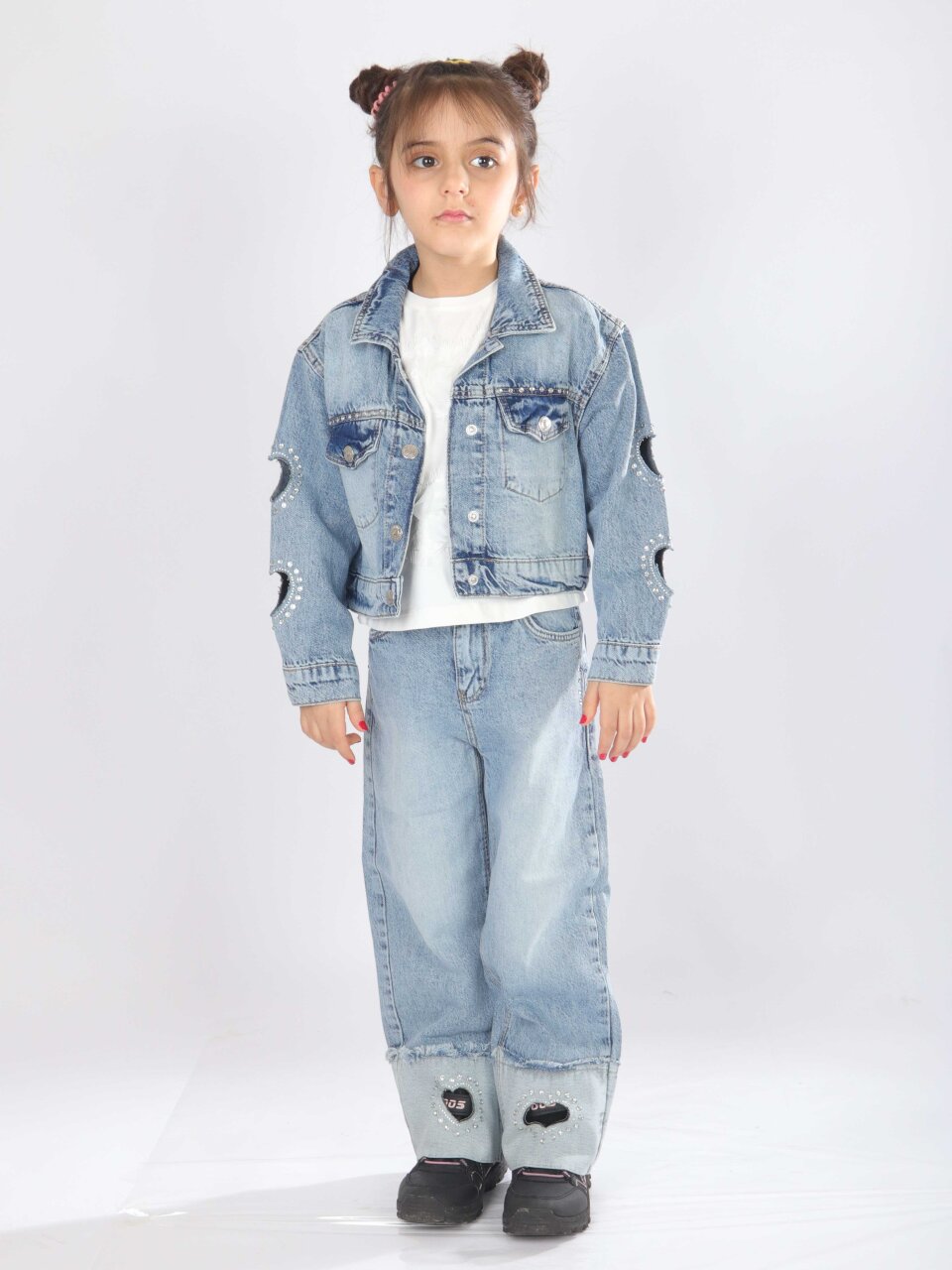 Kız Çocuk 3'lü Jean Alt Üst Kombin Takmı 5-13 Yaş SET0474 Mavi - 7