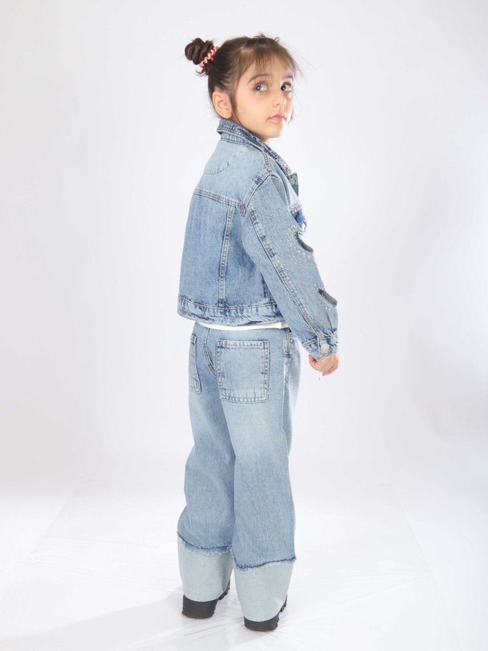 Kız Çocuk 3'lü Jean Alt Üst Kombin Takmı 5-13 Yaş SET0474 Mavi - 9