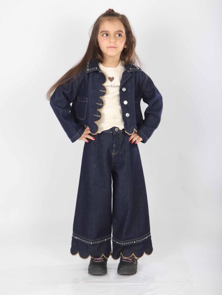 Kız Çocuk 3'lü Alt Üst Kombin Takmı 5-14 Yaş SET0477 Mavi - 8