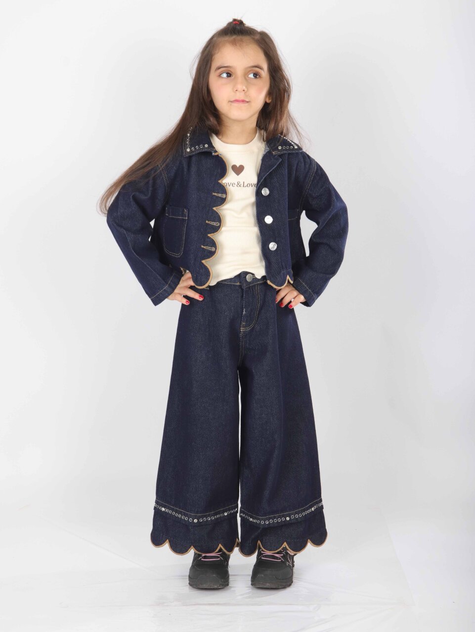 Kız Çocuk 3'lü Alt Üst Kombin Takmı 5-14 Yaş SET0477 Mavi - 8