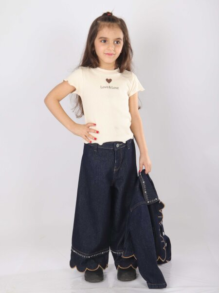 Kız Çocuk 3'lü Alt Üst Kombin Takmı 5-14 Yaş SET0477 Mavi - 3