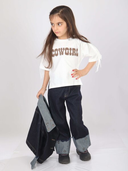 Kız Çocuk 3'lü Alt Üst Kombin Takmı 4-13 Yaş SET0478 Mavi - 6