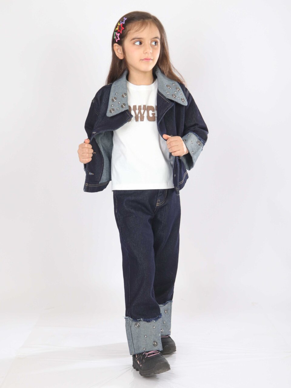 Kız Çocuk 3'lü Alt Üst Kombin Takmı 4-13 Yaş SET0478 Mavi - 5