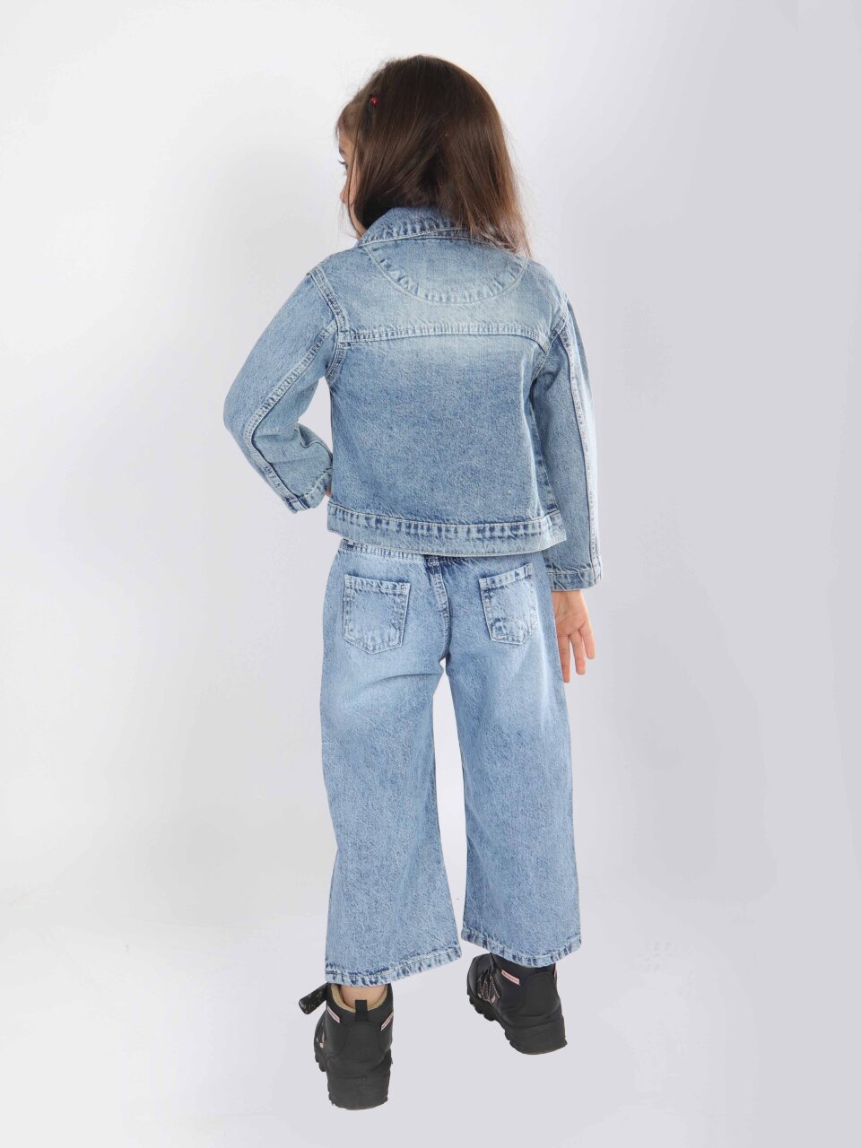 Kız Çocuk 3'lü Alt Üst Jean Takmı 1-4 Yaş SET0481 Mavi - 2