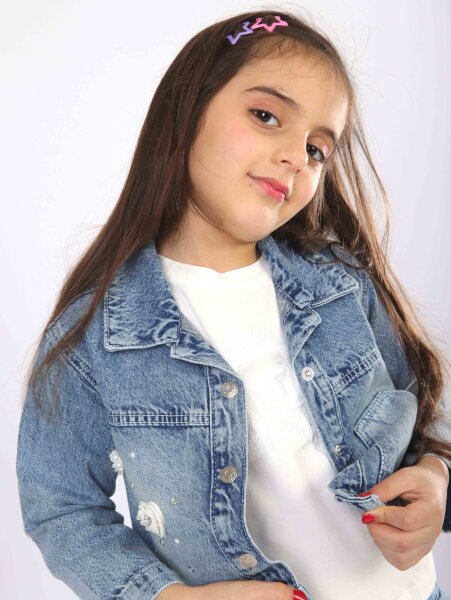 Kız Çocuk 3'lü Alt Üst Jean Takmı 1-4 Yaş SET0481 Mavi - 3