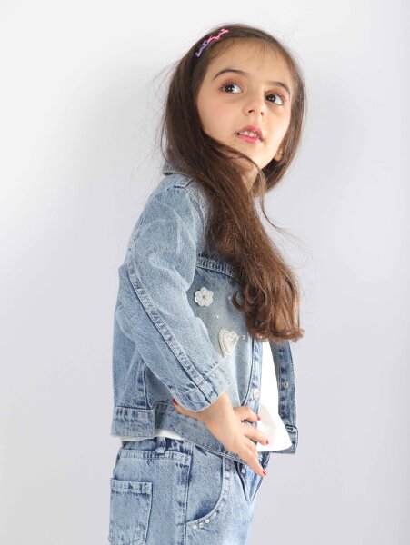 Kız Çocuk 3'lü Alt Üst Jean Takmı 1-4 Yaş SET0481 Mavi - 4