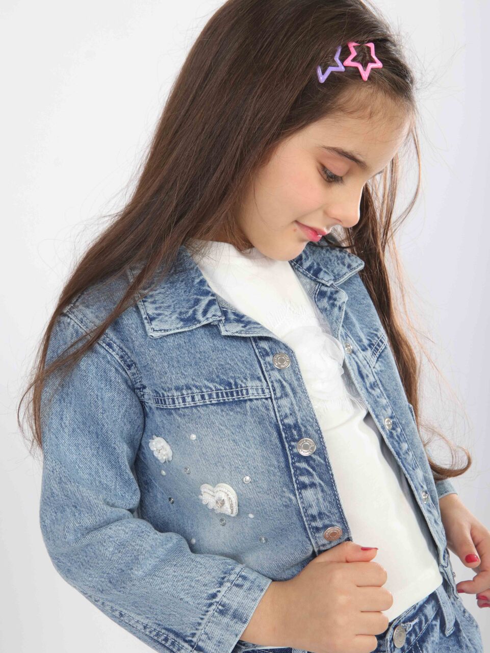 Kız Çocuk 3'lü Alt Üst Jean Takmı 1-4 Yaş SET0481 Mavi - 7