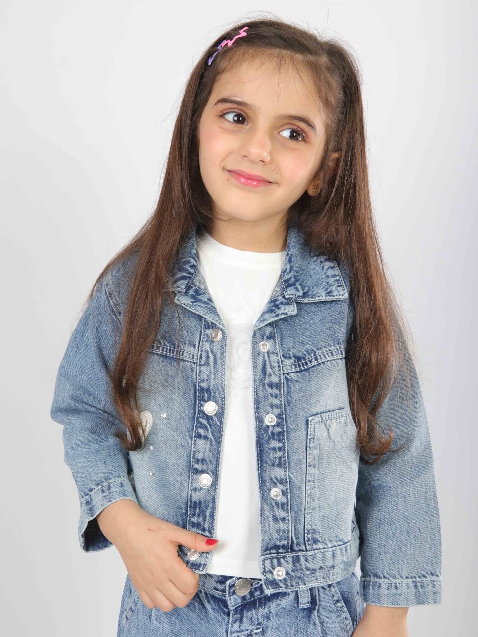 Kız Çocuk 3'lü Alt Üst Jean Takmı 1-4 Yaş SET0481 Mavi - 8