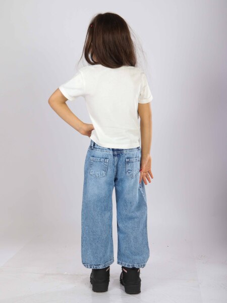 Kız Çocuk 3'lü Alt Üst Jean Takmı 1-4 Yaş SET0481 Mavi - 10