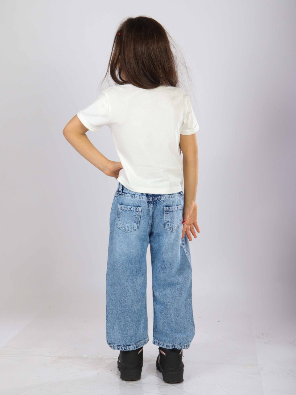 Kız Çocuk 3'lü Alt Üst Jean Takmı 1-4 Yaş SET0481 Mavi - 10