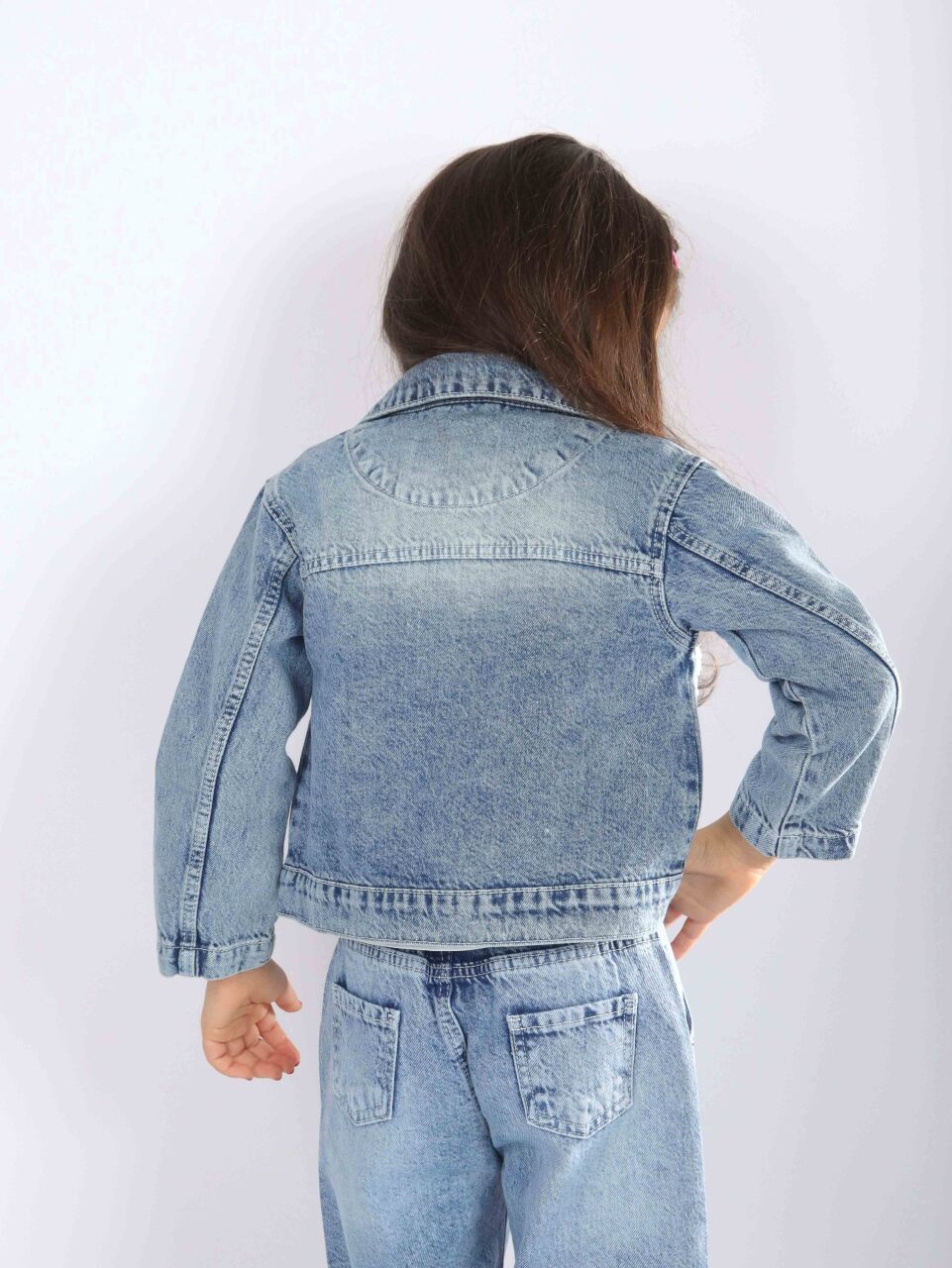 Kız Çocuk 3'lü Alt Üst Jean Takmı 1-4 Yaş SET0481 Mavi - 12