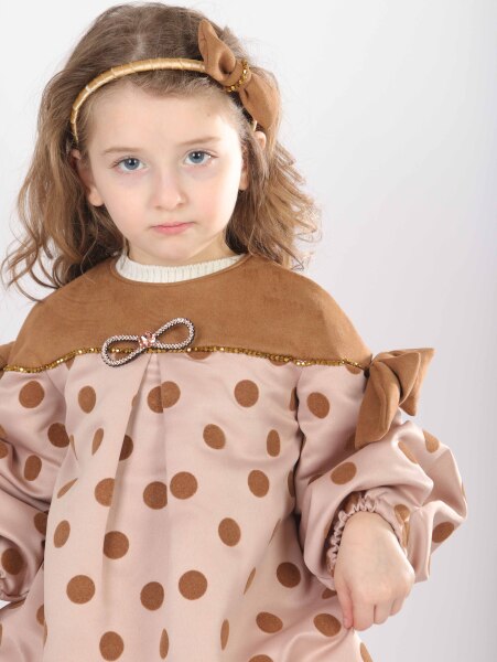 Kız Çocuk Elbise 1-5 Yaş 9078 Bej - 3