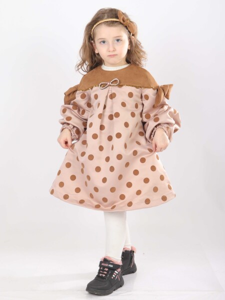 Kız Çocuk Elbise 1-5 Yaş 9078 Bej - 5