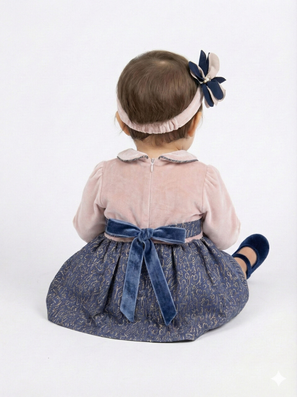 Kız Çocuk Elbise 6-36 Ay 9071 Bej - Lacivert - 2