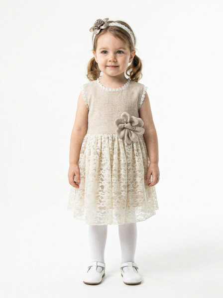 Kız Çocuk Yazlık Elbise 1-5 Yaş 9087 Bej - GRATA