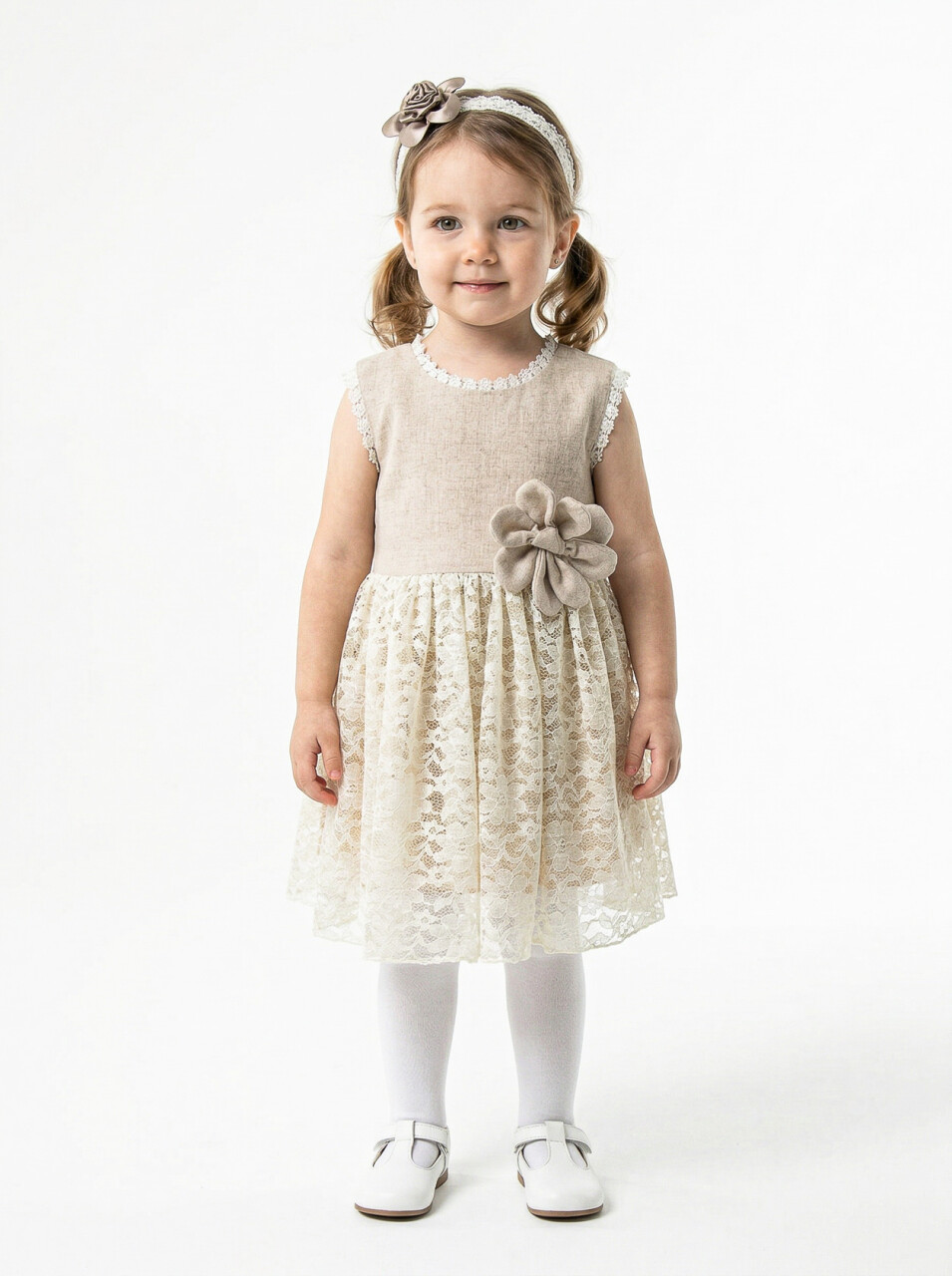Kız Çocuk Yazlık Elbise 1-5 Yaş 9087 Bej - 1