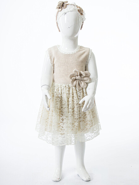 Kız Çocuk Yazlık Elbise 1-5 Yaş 9087 Bej - 3