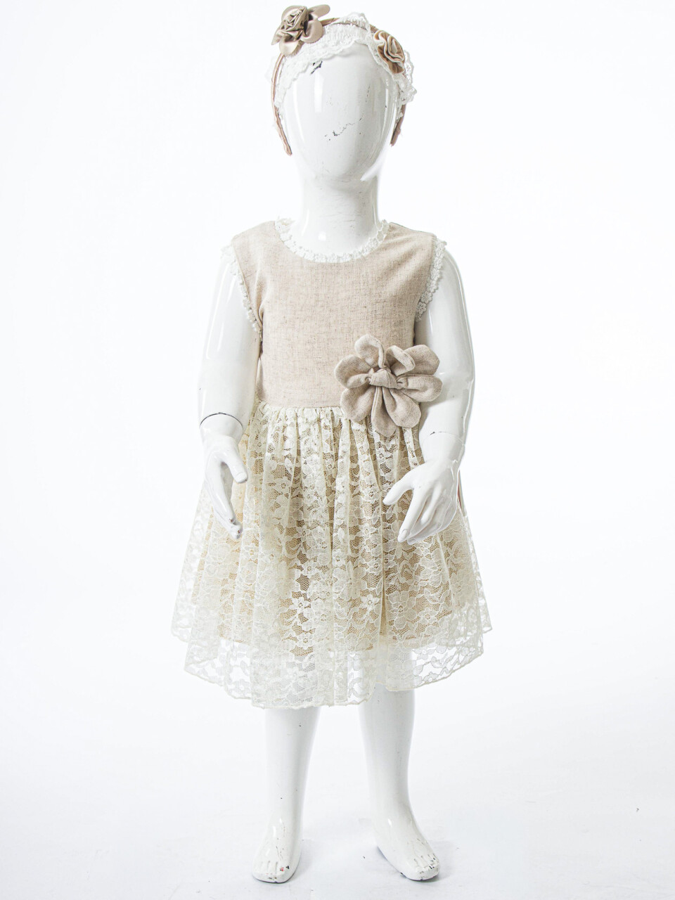 Kız Çocuk Yazlık Elbise 1-5 Yaş 9087 Bej - 3