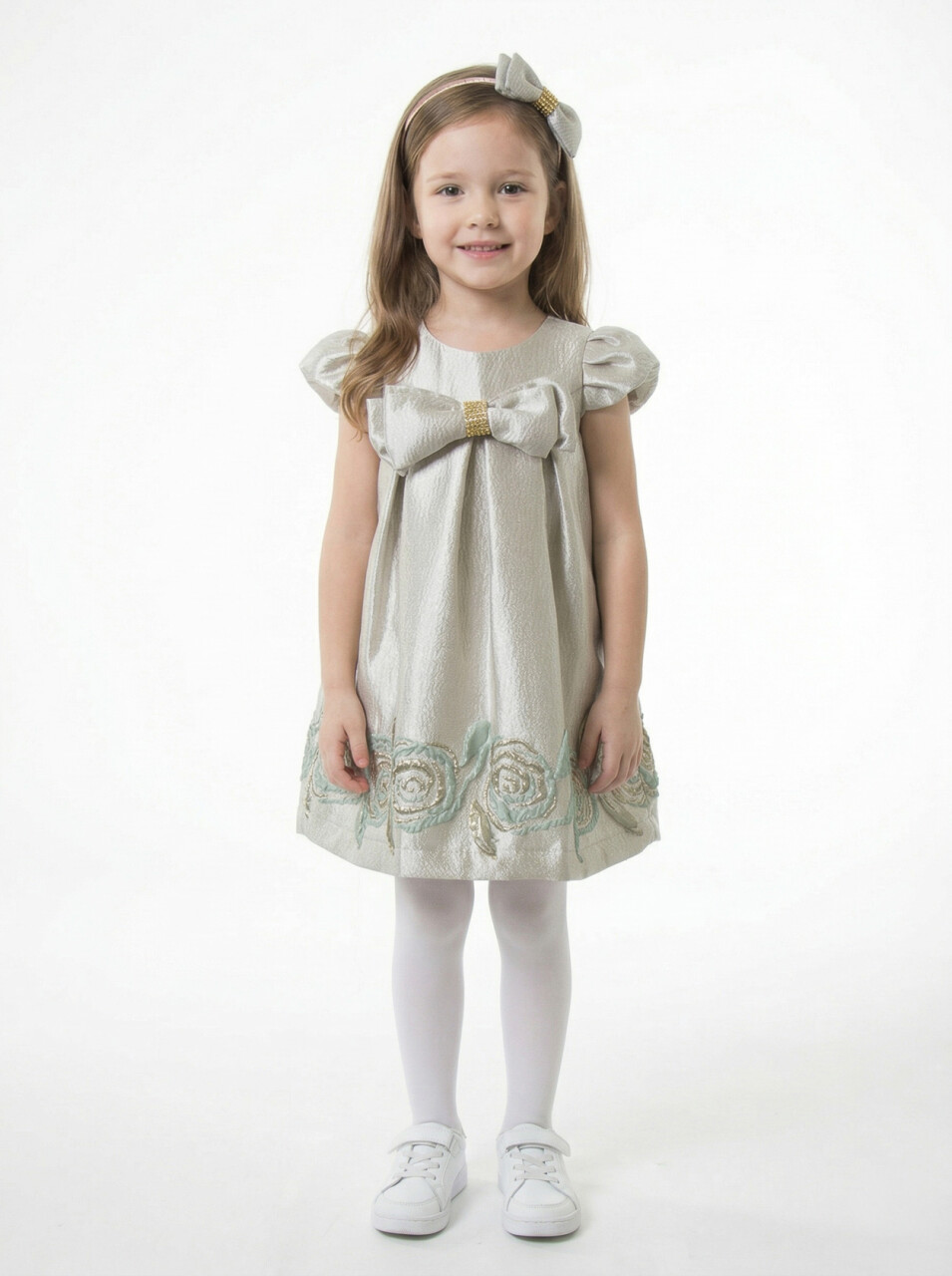 Kız Çocuk Yazlık Elbise 1-5 Yaş 9079 Gümüş - 1