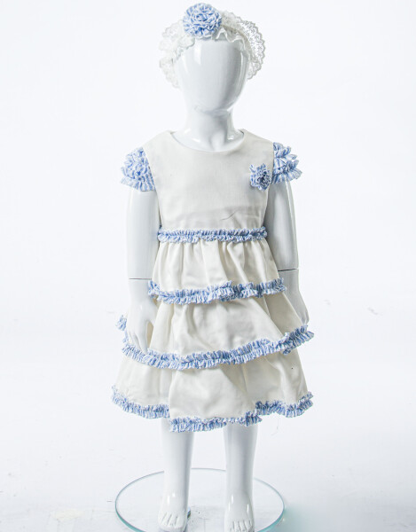 Kız Çocuk Yazlık Elbise 6-36 Ay 9085 Ekru - Mavi - 3