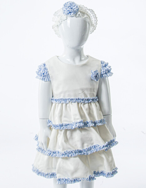 Kız Çocuk Yazlık Elbise 6-36 Ay 9085 Ekru - Mavi - 4